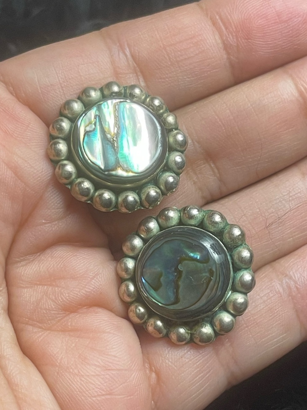 Sterling abalone sterling round beaded Taxco Mexico earrings 925